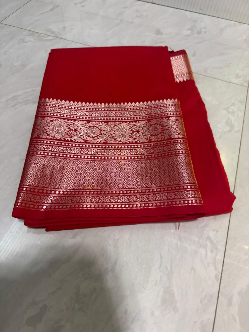 Peach Red Mashru Katan Soft Silk Saree